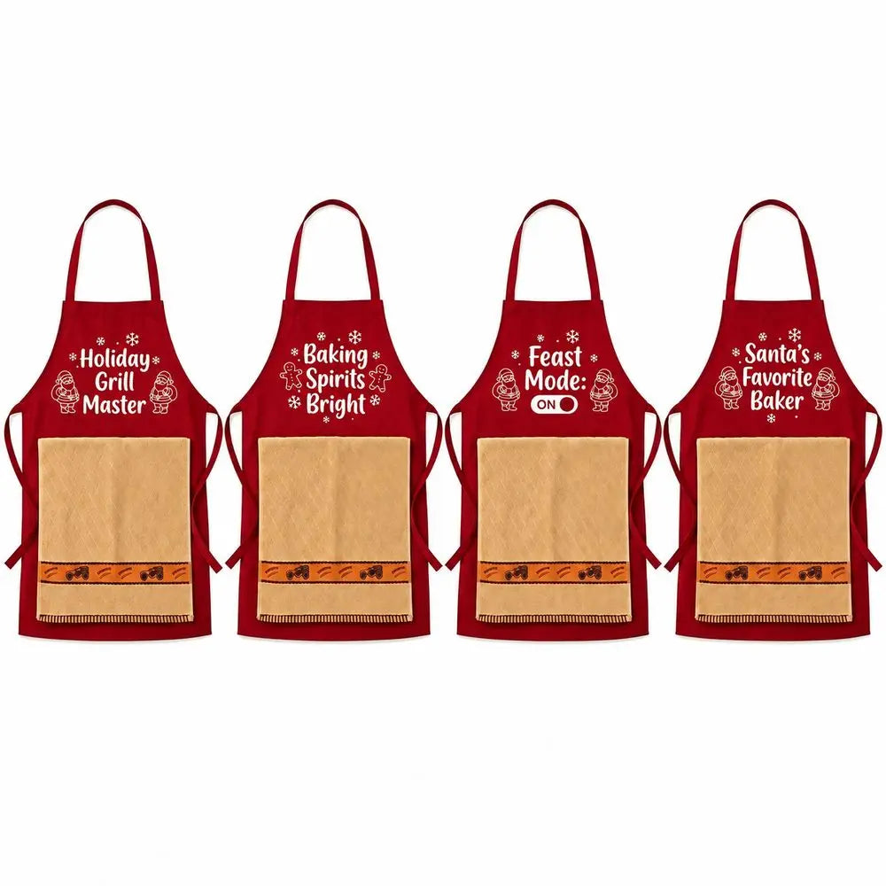 Festive Holiday Cooking Apron with Towel and Tool Pockets