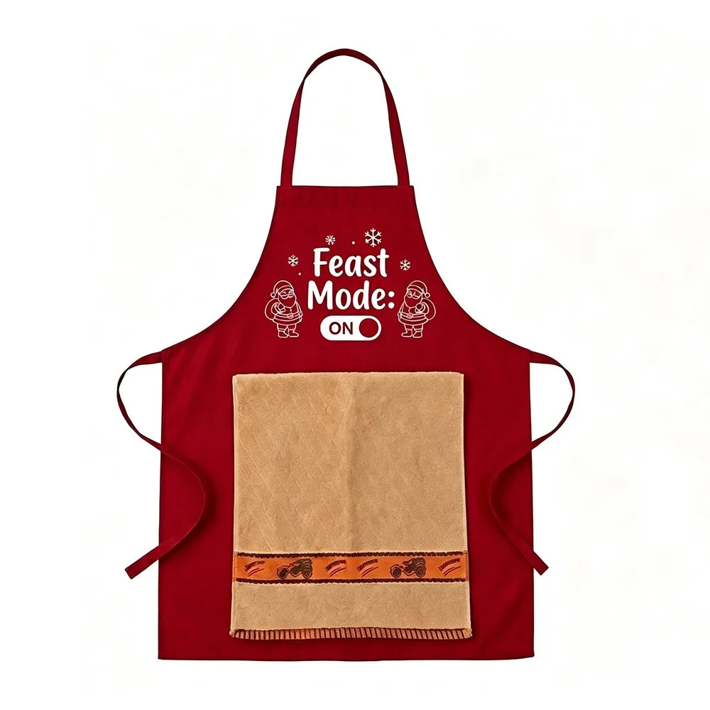 Festive Holiday Cooking Apron with Towel and Tool Pockets