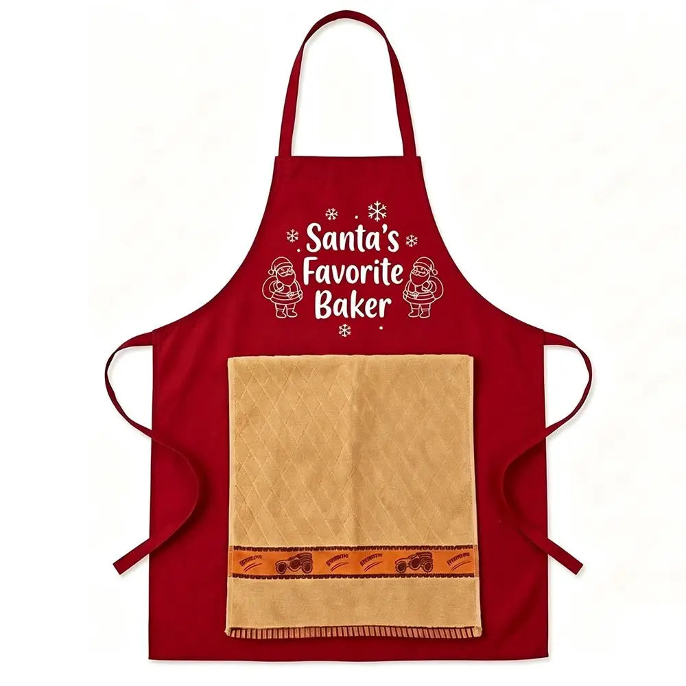Festive Holiday Cooking Apron with Towel and Tool Pockets