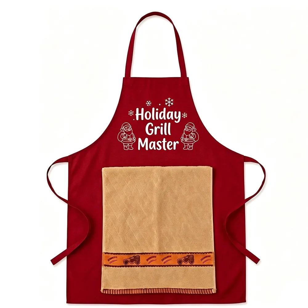 Festive Holiday Cooking Apron with Towel and Tool Pockets