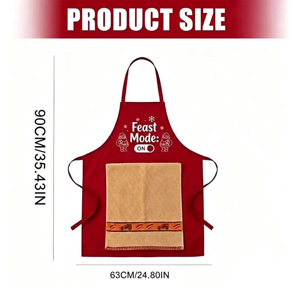 Festive Holiday Cooking Apron with Towel and Tool Pockets