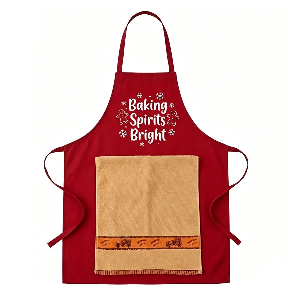 Festive Holiday Cooking Apron with Towel and Tool Pockets